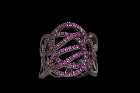 Bague XXL or noir et saphirs roses