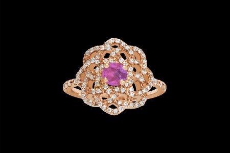 Bague XL or rose et saphir rose